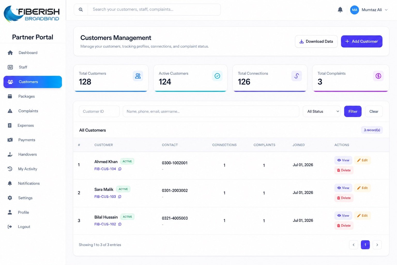 Partner Portal customers management